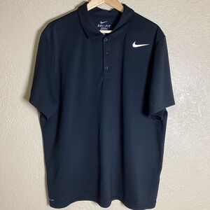 Nike Dri-FIT Mens XL Black Short Sleeve Performance Golf Polo Shirt Swoosh Logo